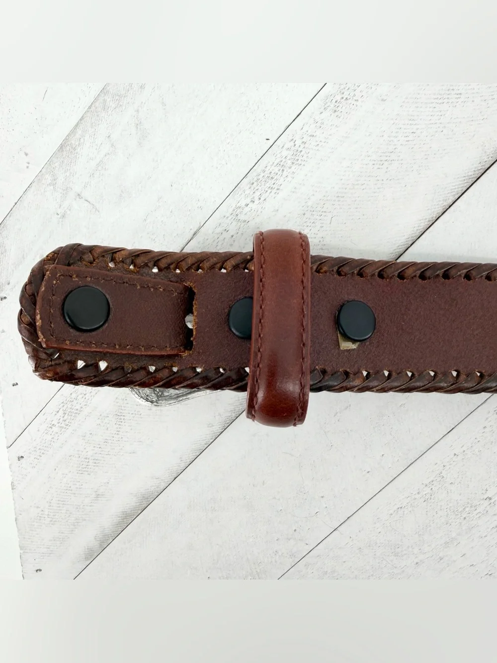 Resistol Size 38 Leather Ranger Belt Brown Braided Buckstitch Western Buckle